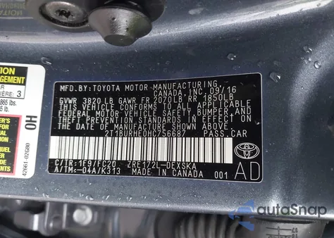 2017 Toyota Corolla Se from USA, damaged, VIN 2T1BURHE0HC756687